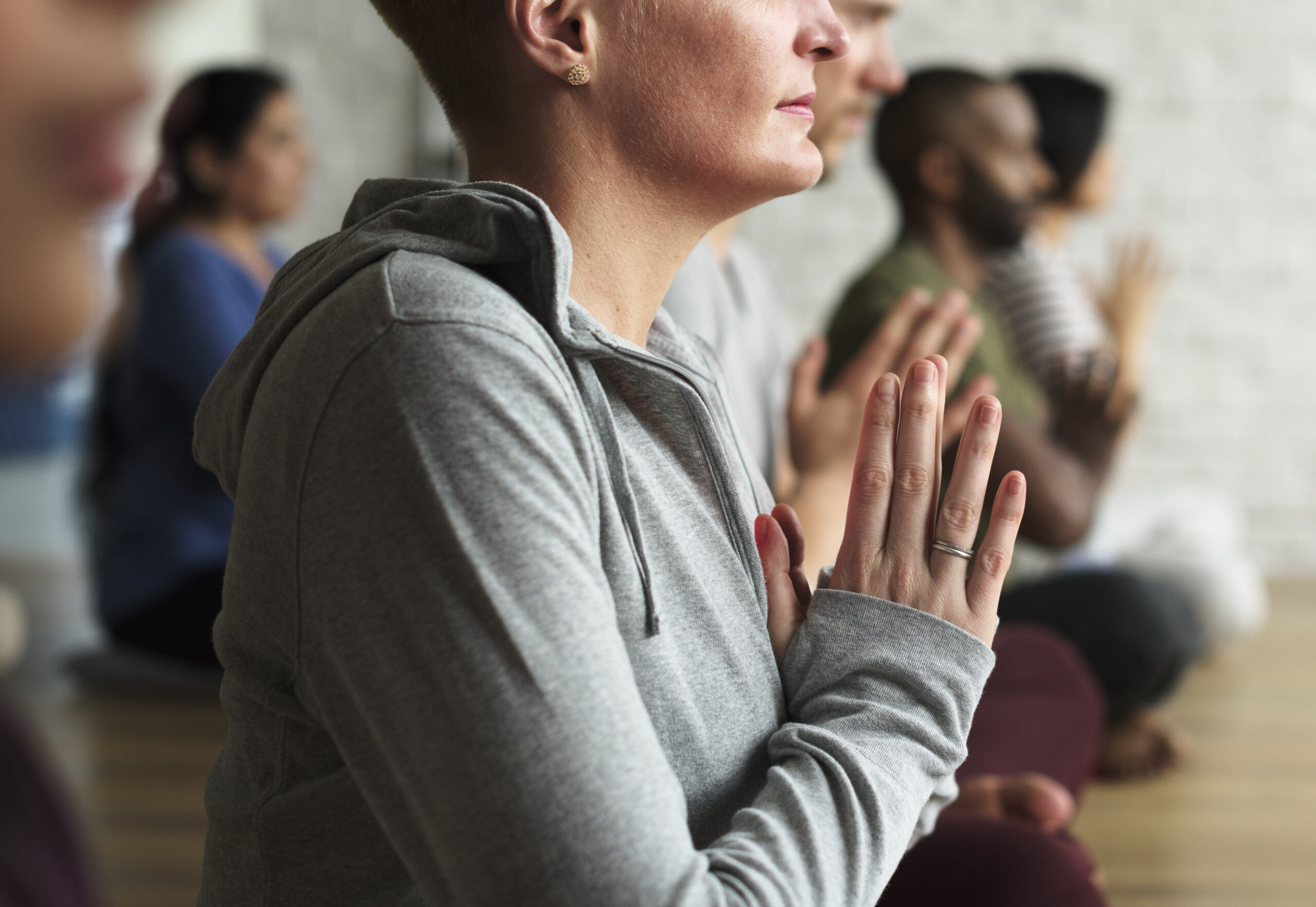 A woman practicing yoga